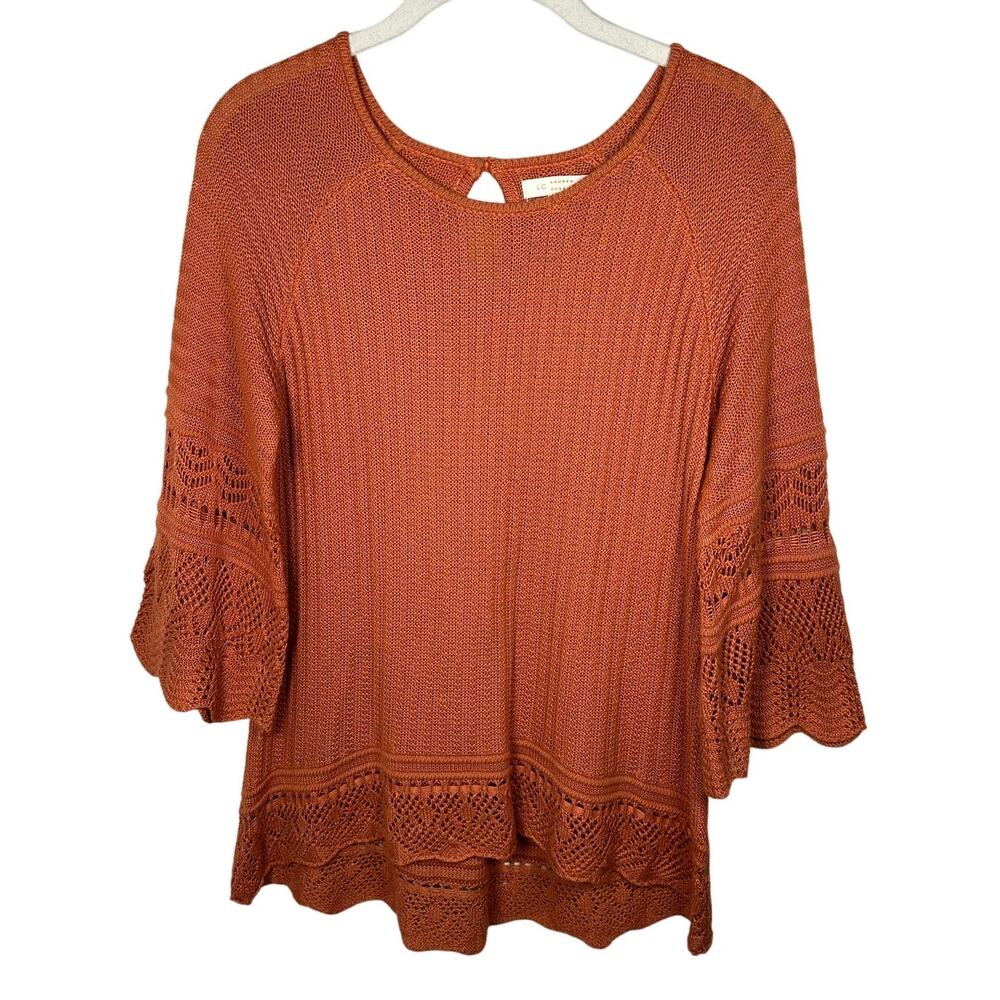 LC Lauren Conrad Rust Orange Knit Crochet 3/4 Sleeve Top Women's Medium